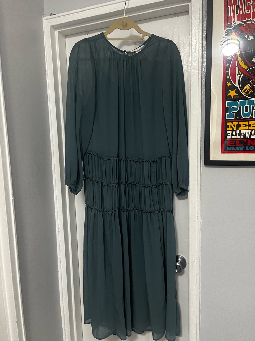 H&M NWOT Women's Long Sleeve Tiered Maxi Dress in Dark Teal